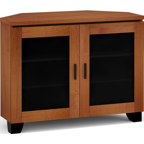 Elba 323CR 44" Corner TV Stand AV Cabinet in American Cherry with Smoked Glass